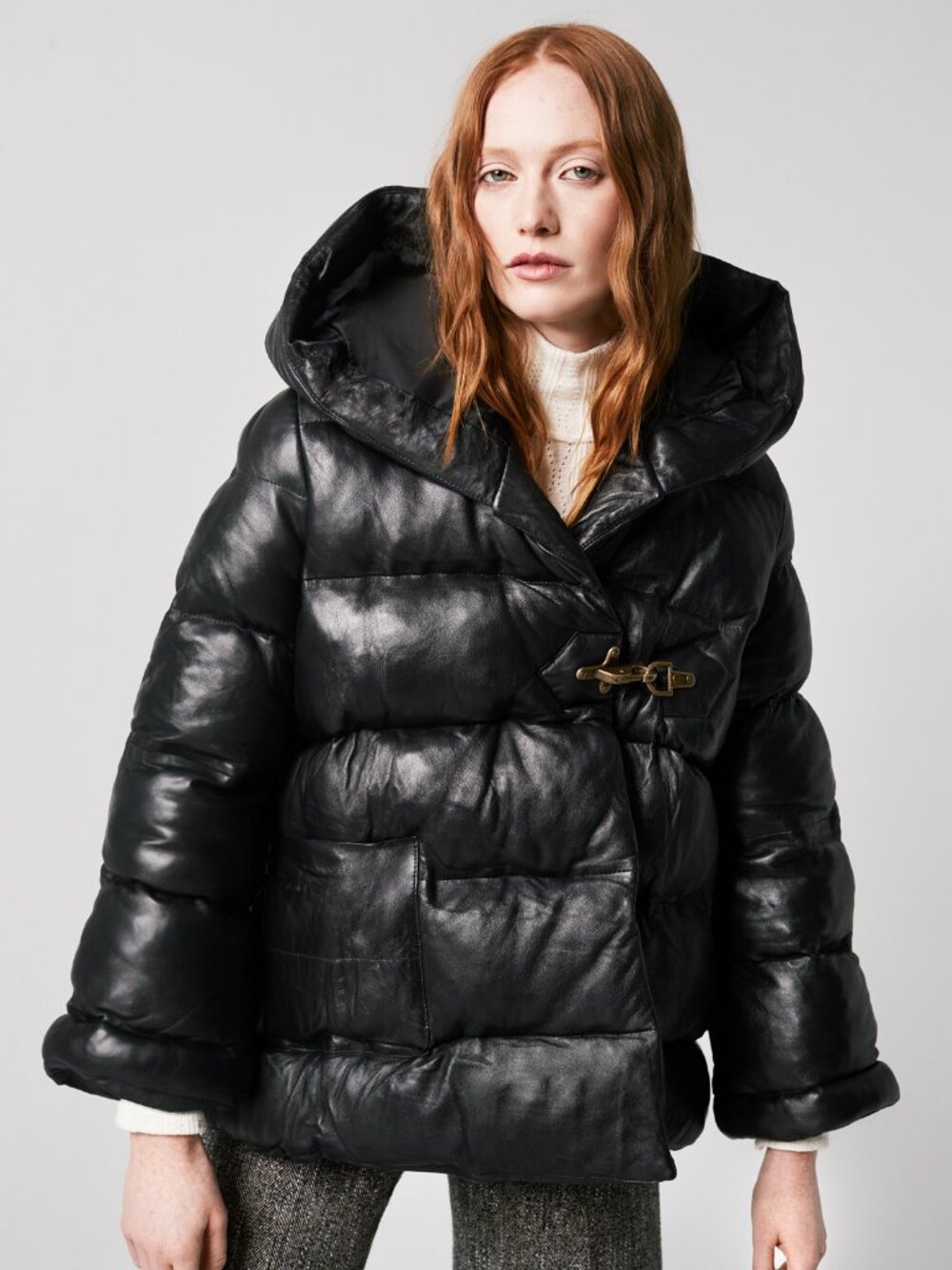 Leather swing coat
